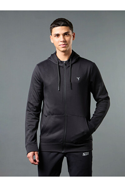 Technosport By Styli جاكيت رياضي رجالي سادة قصة ضيقة بغطاء رأس بتقنية TECHNOWARM