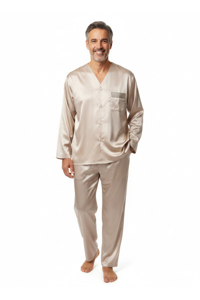 Oppland Men's Pajama Set Satin Fabric Stylish and Modernized Model with Pocke...