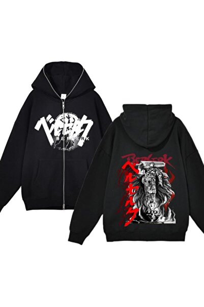 AZIZI TEKSTIL Black Unisex Hooded Zippered Cardigan