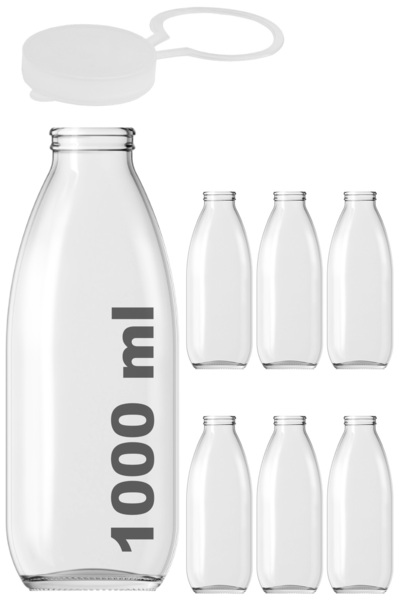 ozbience 6-Piece 1000 ml Transparent Glass Jug Set, Multi-Purpose Bottle with...