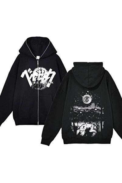 AZIZI TEKSTIL Μαύρη ζακέτα με κουκούλα και φερμουάρ, unisex