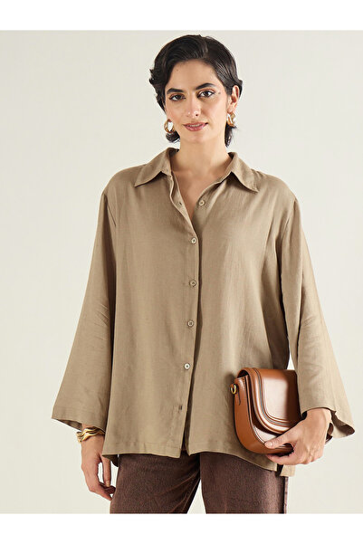 Sassafras By Styli Women Beige Linen Oversized Shirt