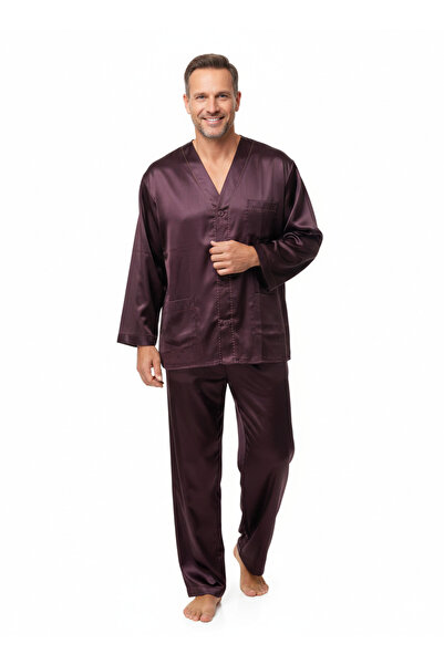 Oppland Men's Pajama Set Satin Fabric Prime Model with Pockets Comfortable Fu...