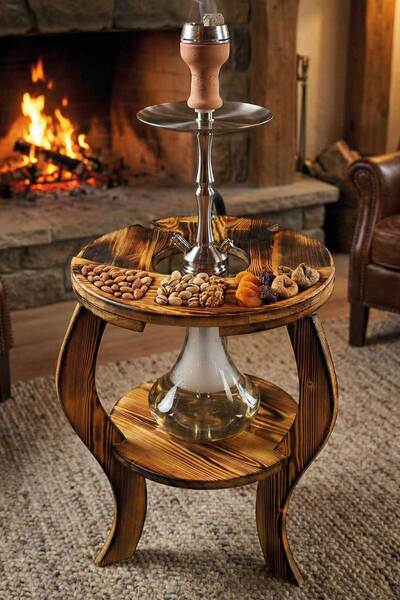 MiniVagon Doğal Ahşap Nargile Standı Çerezlikli Kadehlikli Sunum Sehpası Deko...