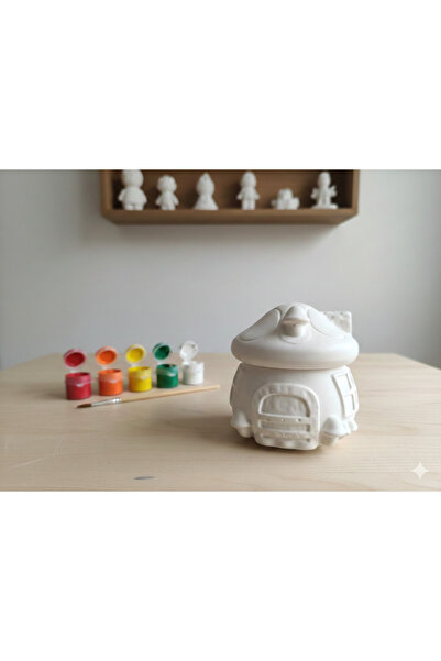 dudugift Taş Tozu Boyama Seti- Mantar Ev - 2'li Set + 6 Ana Renk Boya+Fırça