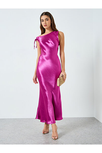 Styli Women Purple Satin One Shoulder Bodycon Maxi Dress