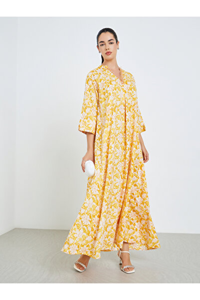 Styli Women Yellow Floral Print A-Line Jalabiya