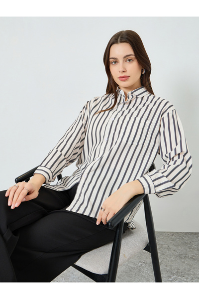 Styli Women Striped Longline Oversized Shirt