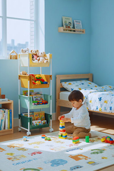 KHAKMA 4 Katlı Çok Amaçlı Tekerlekli Organizer, Oyuncak Rafı, Mutfak Dolabı, ...