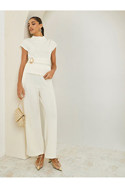 Styli طقم نسائي مكون من بلوزة وبنطال بياقة عالية وحزام