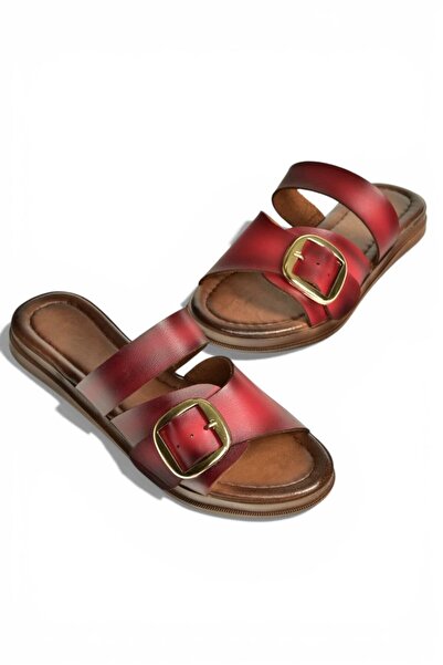 Fox Shoes Y390350703 Бургундски дамски пантофи от естествена кожа