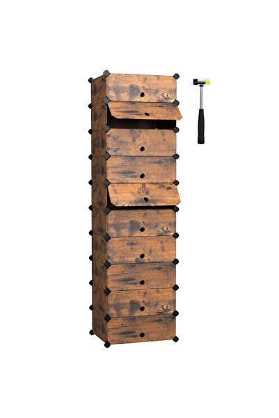 SONGMICS Shoe rack 43x31x173 cm, 10 modular compartments, front door, rustic ...