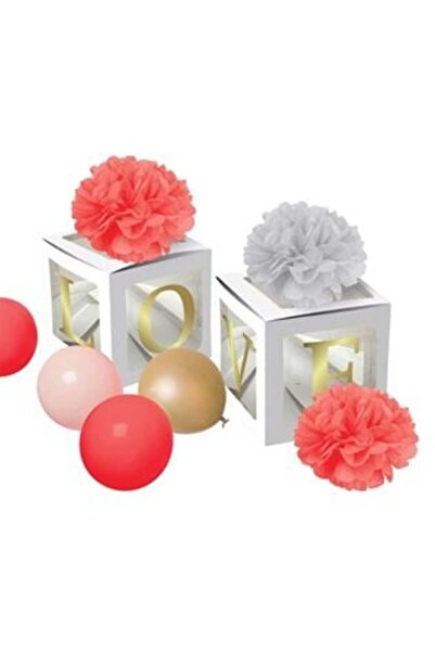 SHOPIENS DIY Balloon Box Golden Love & Pompon 20 x 20 cm