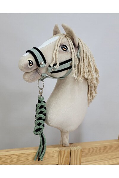 Other Hobby Horse Set: A3 Halter with Black Fur + Rope Lead - Black and Sage