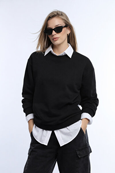 Polo State Women's Black 3 Thread Non-Embroidered Crew Neck Regular Fit Sweat...