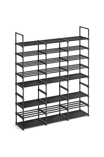 SONGMICS Metal Shoe Rack, Customizable, Up to 48 Pairs, 30x129x158 cm, Black