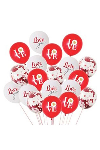 SHOPIENS Red White Party Balloons "Love" 30 cm - 20 pcs