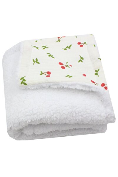 PRICHINDEL Deluxe Blanket, Teddy, Cotton Reverse, Cherries, 80 x 100 cm, White