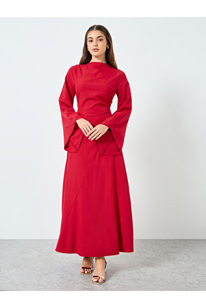 Styli فستان ماكسي نسائي سادة ياقة مرتفعة متوسطة الطول عالية