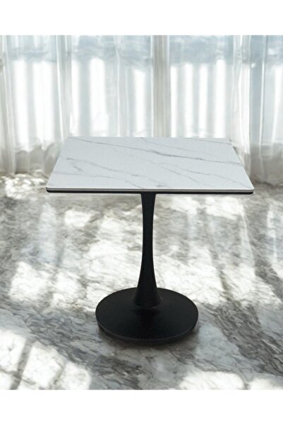 smart home Square Cafe Table 80×80 cm – Ceramic Top & Sturdy Metal Base for H...