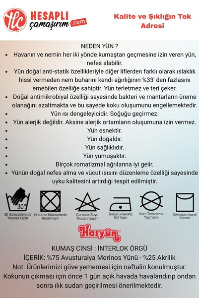 Hasyün Erkek %75 Yün Tene Batmaz Kaşındırmaz Sıcak Tutan Tek İçlik Don