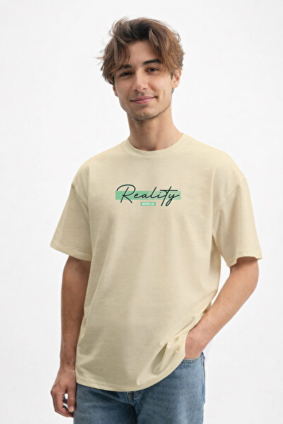 caddekombin Tricou pentru bărbați Reality Never Lie Written 100 Face Cotton Bej