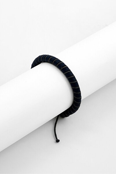 Police Men Leather Fashionable Bracelet, Navy