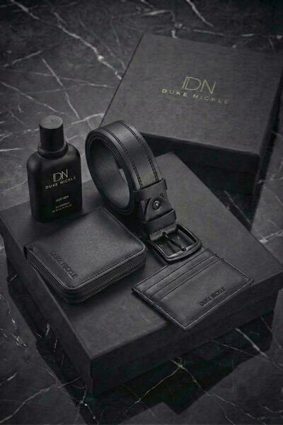 Duke Nickle Ανδρικό σετ δώρου με μαύρη ζώνη, πορτοφόλι, θήκη για κάρτες και κ...
