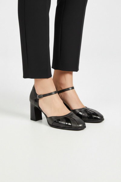 Fox Shoes Y398360103 Papuci de damă din piele naturală neagră, cu toc gros