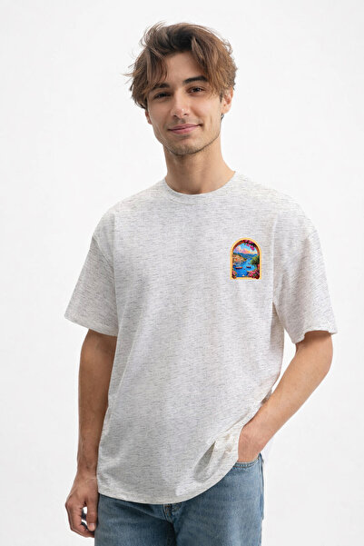 caddekombin Ανδρικό μπλουζάκι Mediterranean Harbour Design 100 Face Cotton Grey