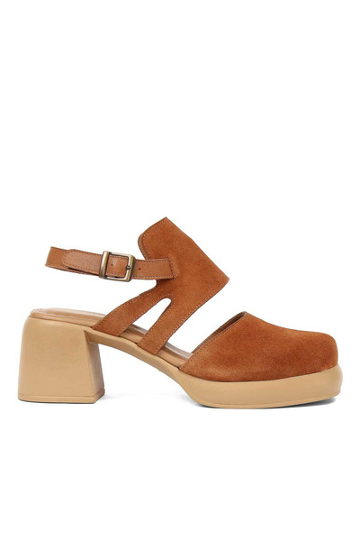 Celal Gültekin Kadın Taba Kalın Topuklu Süet Deri Sandalet
