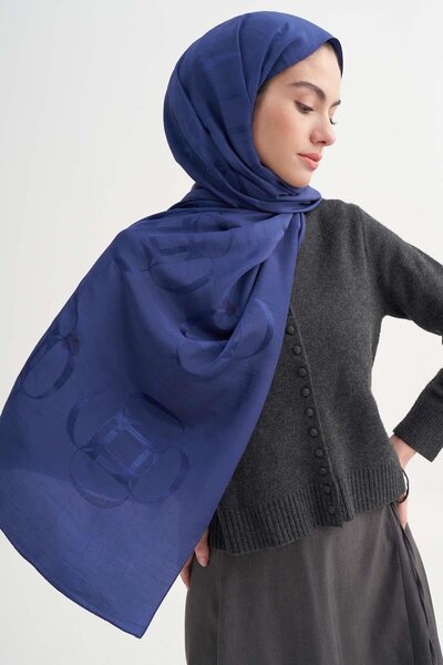 carell Aura Desen Rina Floş Jakar Şal Lacivert