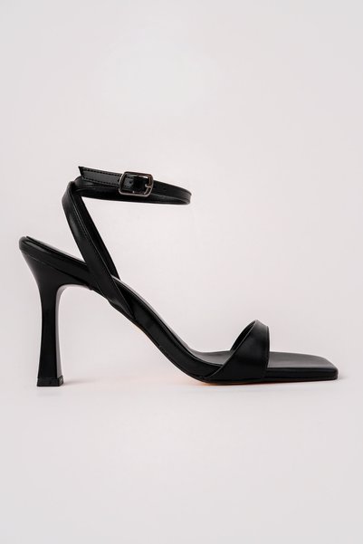 LAMOYA Strada Black Leather Ankle Strap Women's Heeled Shoes