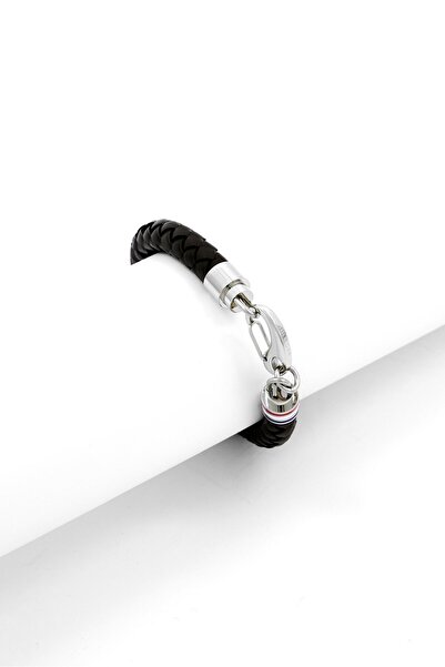 Tommy Hilfiger سوار رجالي مضفر بلفافة من الفولاذ المقاوم للصدأ، بني اللون