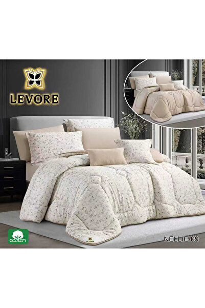 Levore Livory 8-piece bedspread set, 100% soft cotton, floral pattern, double...