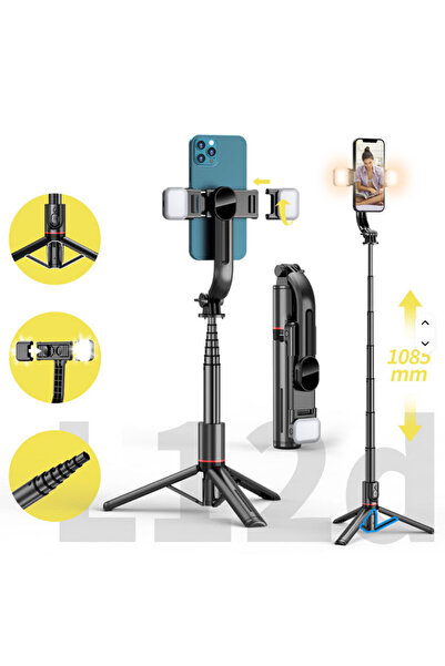 cyke Разтегателен селфи стик със статив и двойна LED светлина – Bluetooth, 36...