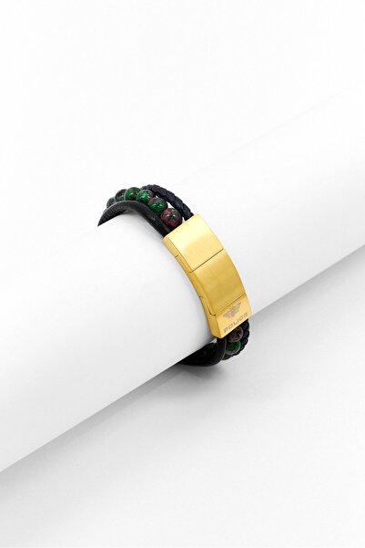 Police Men Beads Detail Leather Bracelet