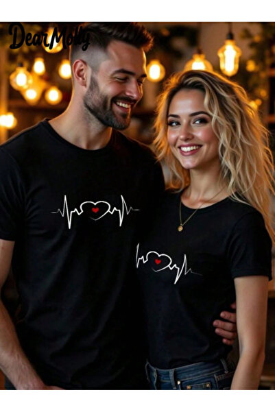 ALCİNOUS Printed Couple Combination Black Oversize T-Shirt Set of 2