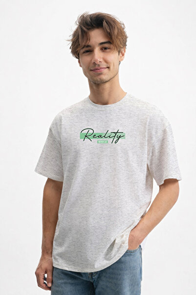 caddekombin Tricou pentru bărbați, gri, din bumbac 100%, cu textul „Reality N...