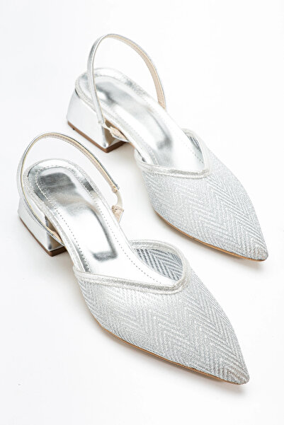 bakacstore Women's silver shiny transparent fabric low heel shoes