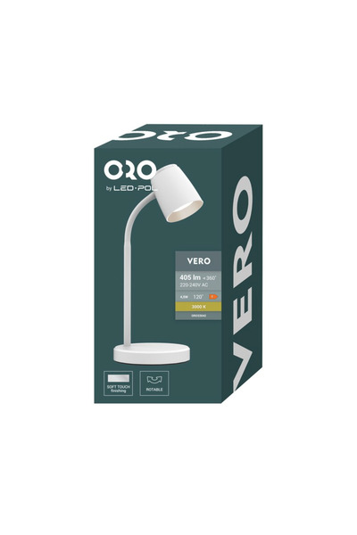 LED-POL Lampa de Birou LED VERO, Culoare Alba, Brat Flexibil, Finisaj Soft-To...