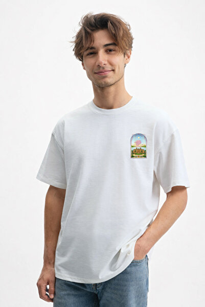 caddekombin Tricou alb pentru bărbați cu design Art Nouveau Window