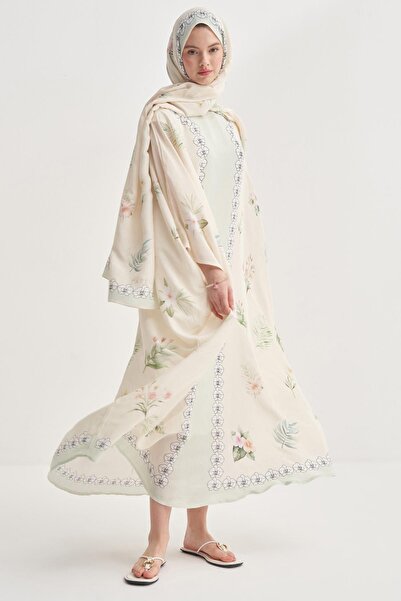 carell Rosmina Krem Floş Kaftan