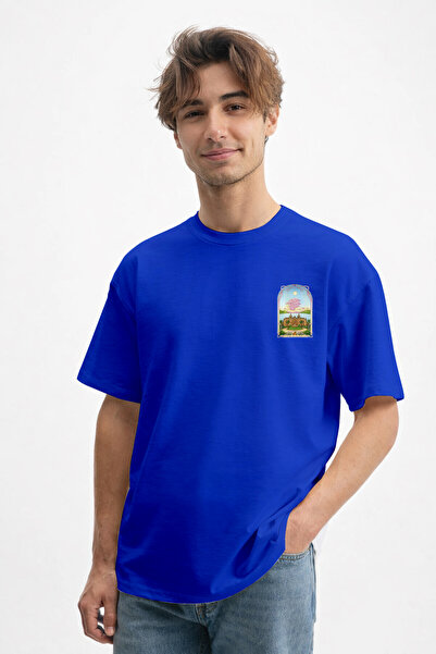 caddekombin Tricou albastru Saks pentru bărbați, cu design Art Nouveau Window