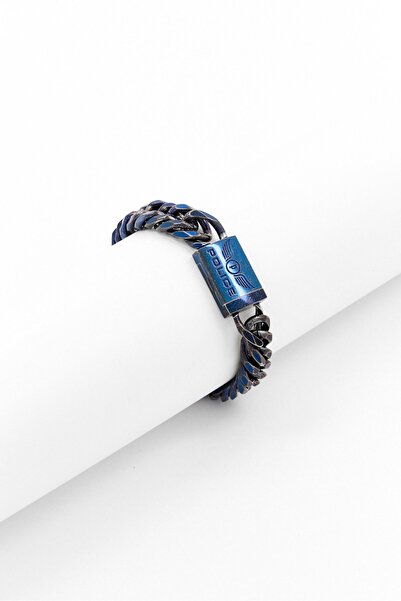 Police Men Stainless Steel Chain With Magnet Buckle Bracelet, Blue