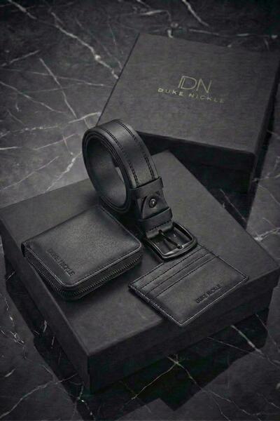 Duke Nickle Ανδρικό σετ θήκης καρτών πορτοφολιού με μαύρη ζώνη, σε κουτί