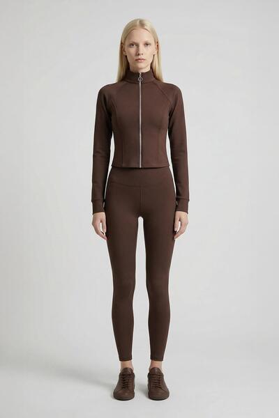 Rays 3074A Front Zipper Short Cardigan Brown