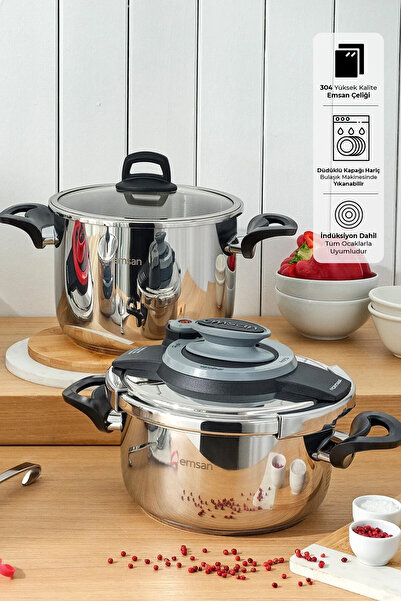 Emsan Montana İndüksiyon Tabanlı Düdüklü Tencere Seti 6 + 8 Litre