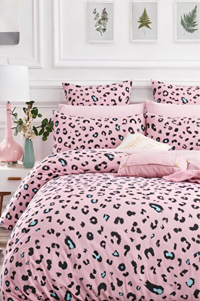 İQON Fitted Sheets Duvet Cover Set Single Leopard Pink
