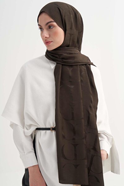 carell Monogram Desen Rina Floş Jakar Şal Acı Kahve